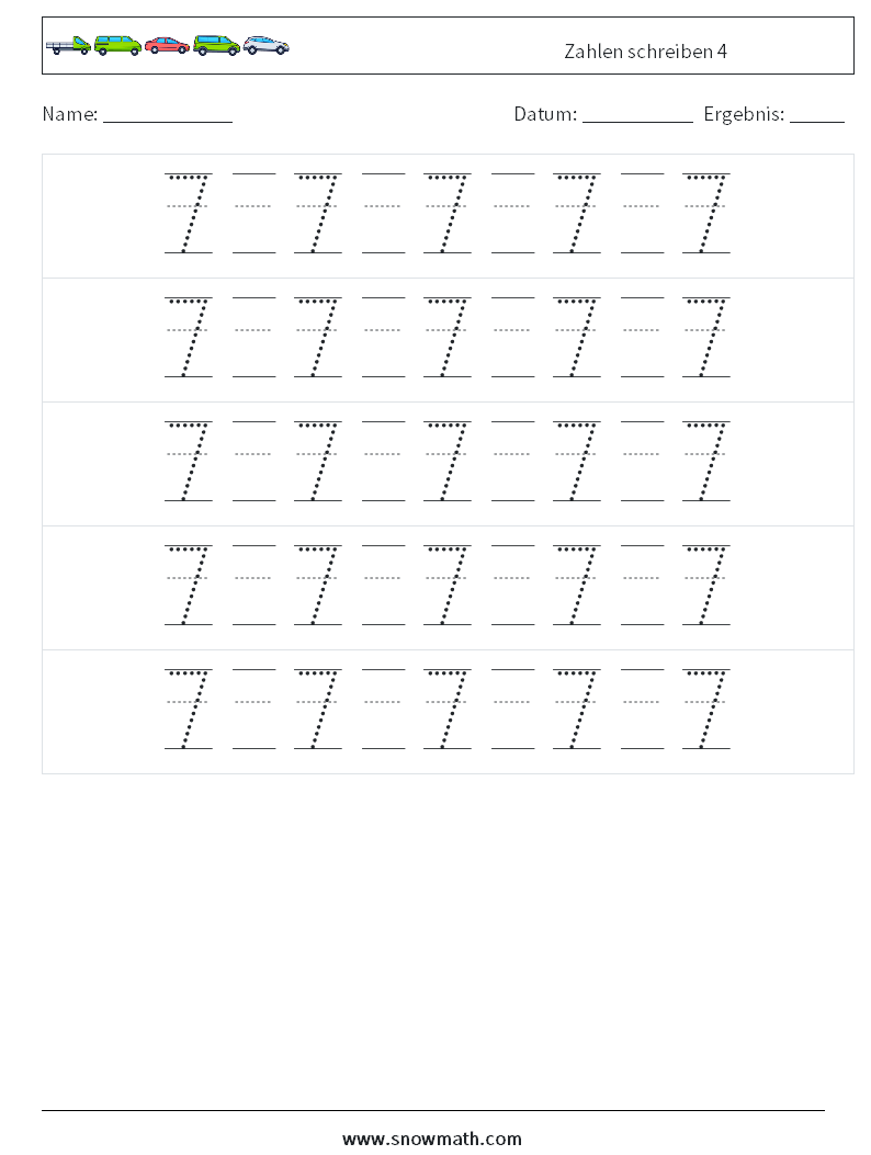 Zahlen schreiben 4 Mathe-Arbeitsblätter 22