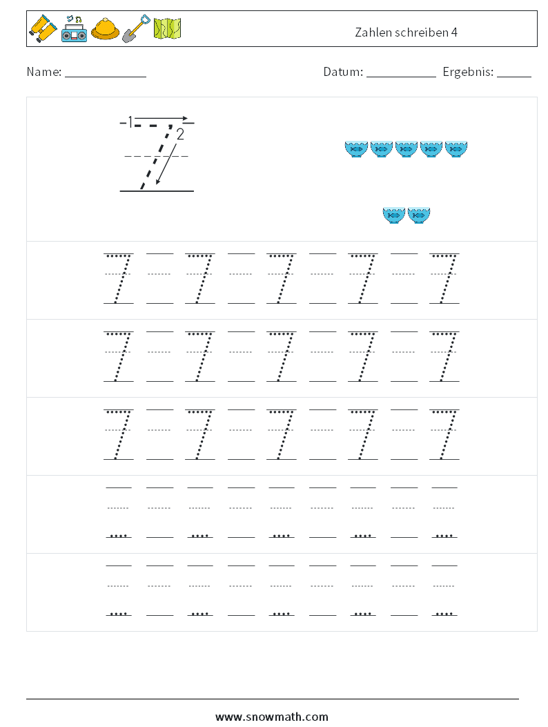 Zahlen schreiben 4 Mathe-Arbeitsblätter 23