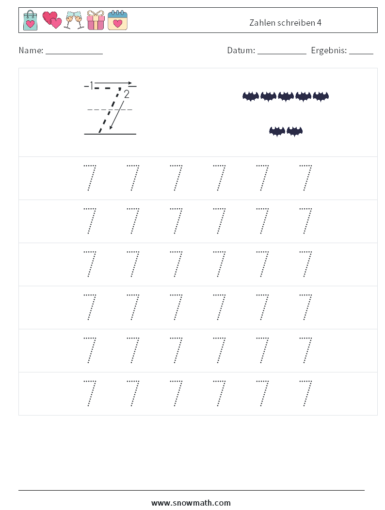 Zahlen schreiben 4 Mathe-Arbeitsblätter 5