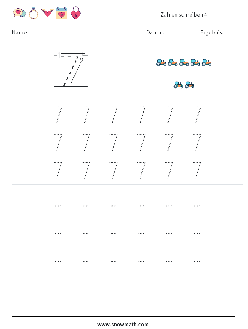 Zahlen schreiben 4 Mathe-Arbeitsblätter 7