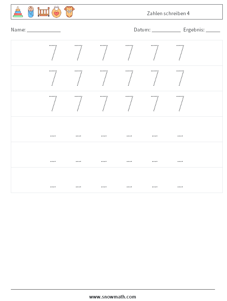 Zahlen schreiben 4 Mathe-Arbeitsblätter 8