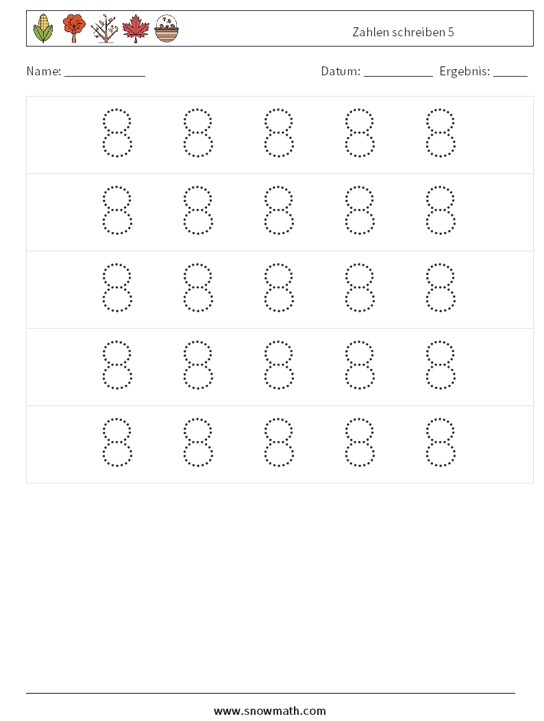 Zahlen schreiben 5 Mathe-Arbeitsblätter 10