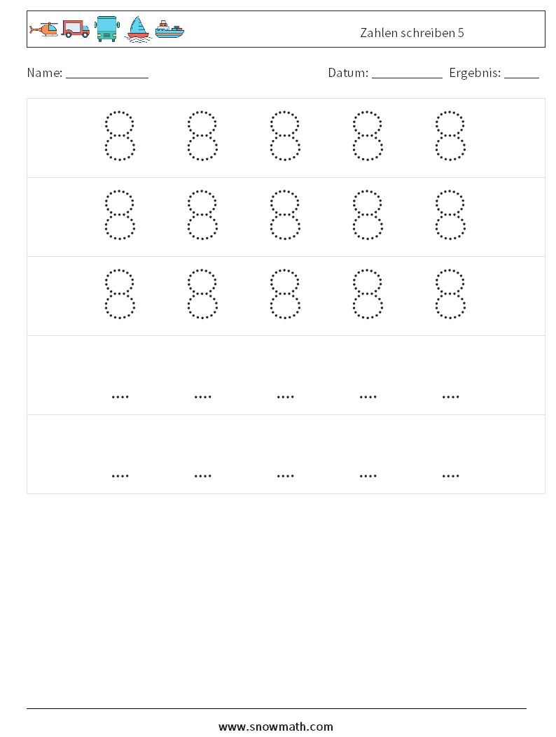 Zahlen schreiben 5 Mathe-Arbeitsblätter 12