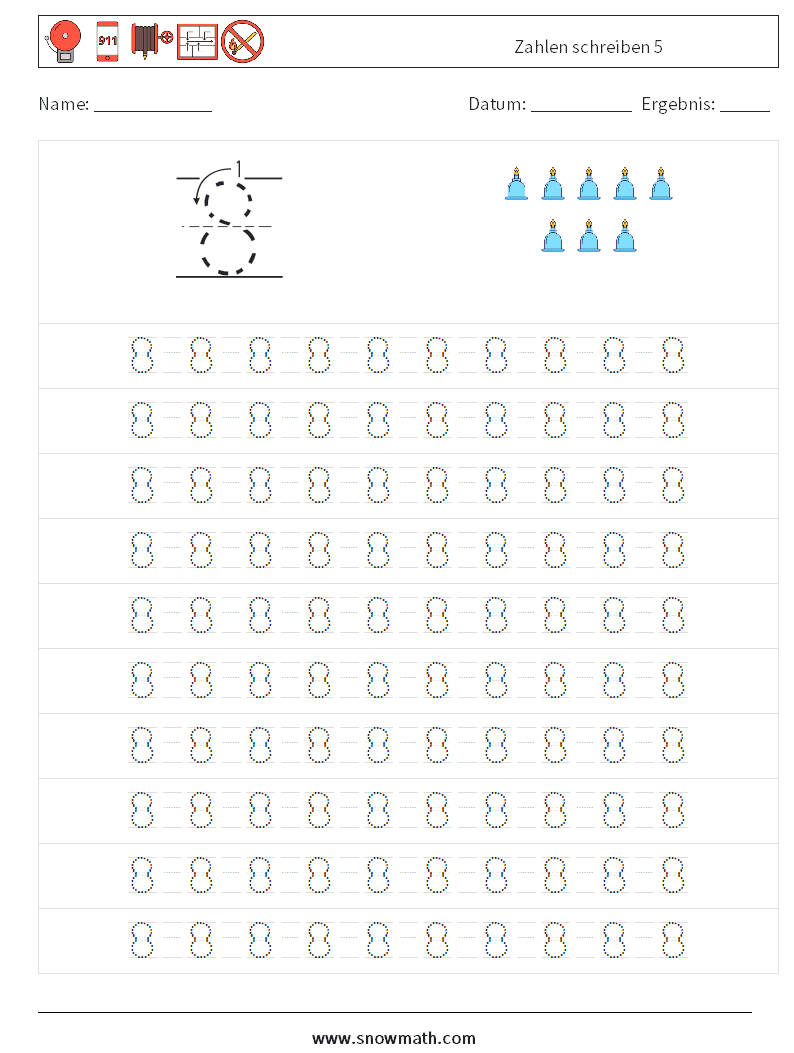 Zahlen schreiben 5 Mathe-Arbeitsblätter 13