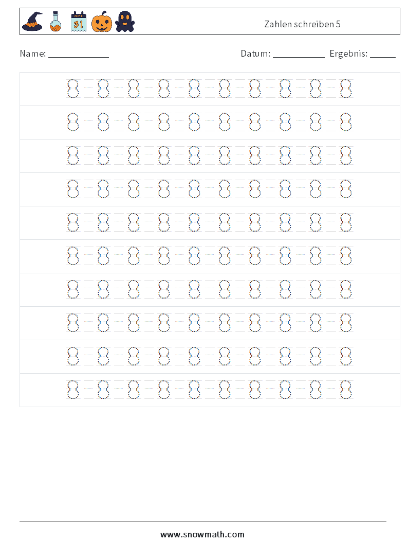 Zahlen schreiben 5 Mathe-Arbeitsblätter 14