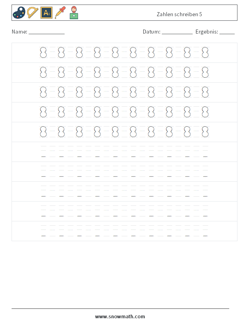 Zahlen schreiben 5 Mathe-Arbeitsblätter 16