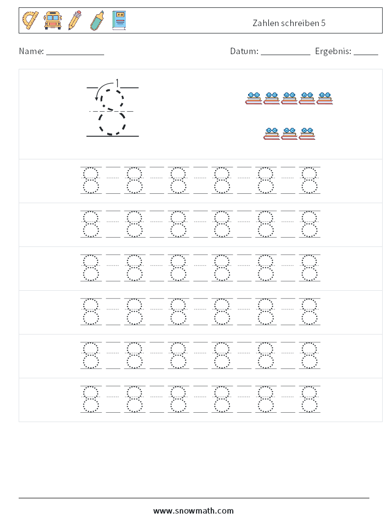 Zahlen schreiben 5 Mathe-Arbeitsblätter 17