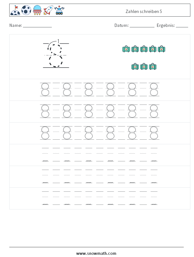 Zahlen schreiben 5 Mathe-Arbeitsblätter 19