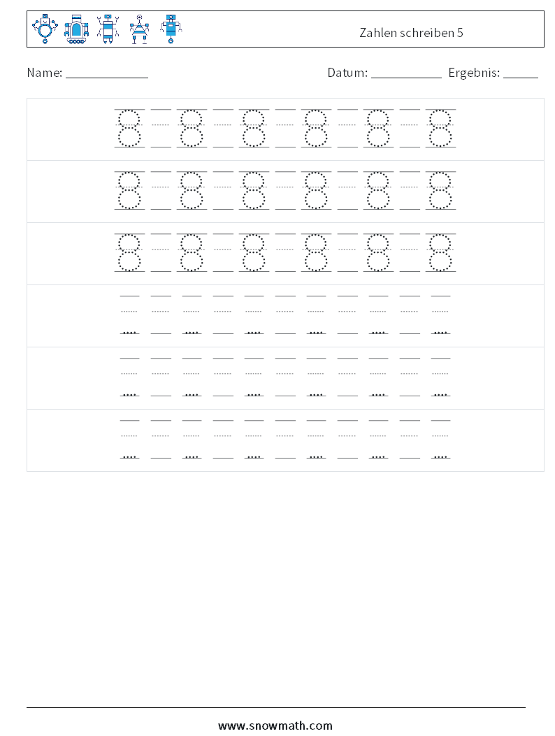 Zahlen schreiben 5 Mathe-Arbeitsblätter 20
