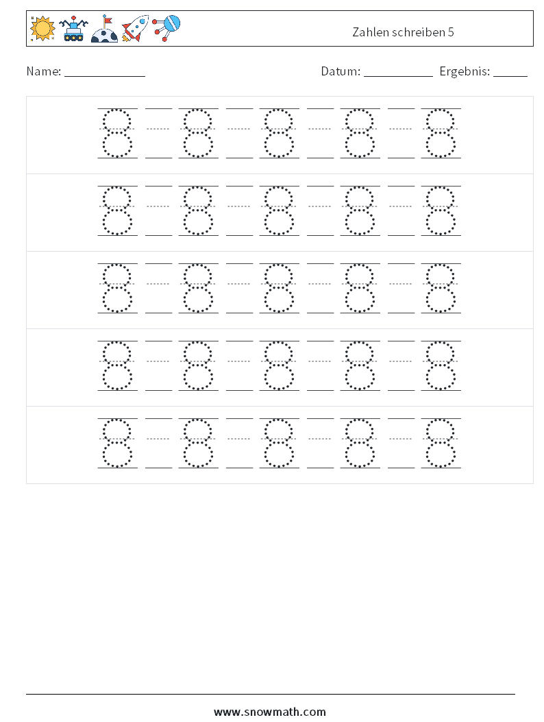 Zahlen schreiben 5 Mathe-Arbeitsblätter 22