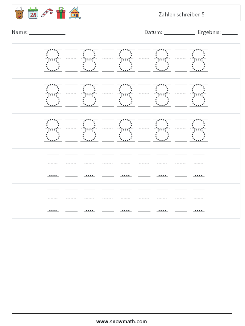 Zahlen schreiben 5 Mathe-Arbeitsblätter 24