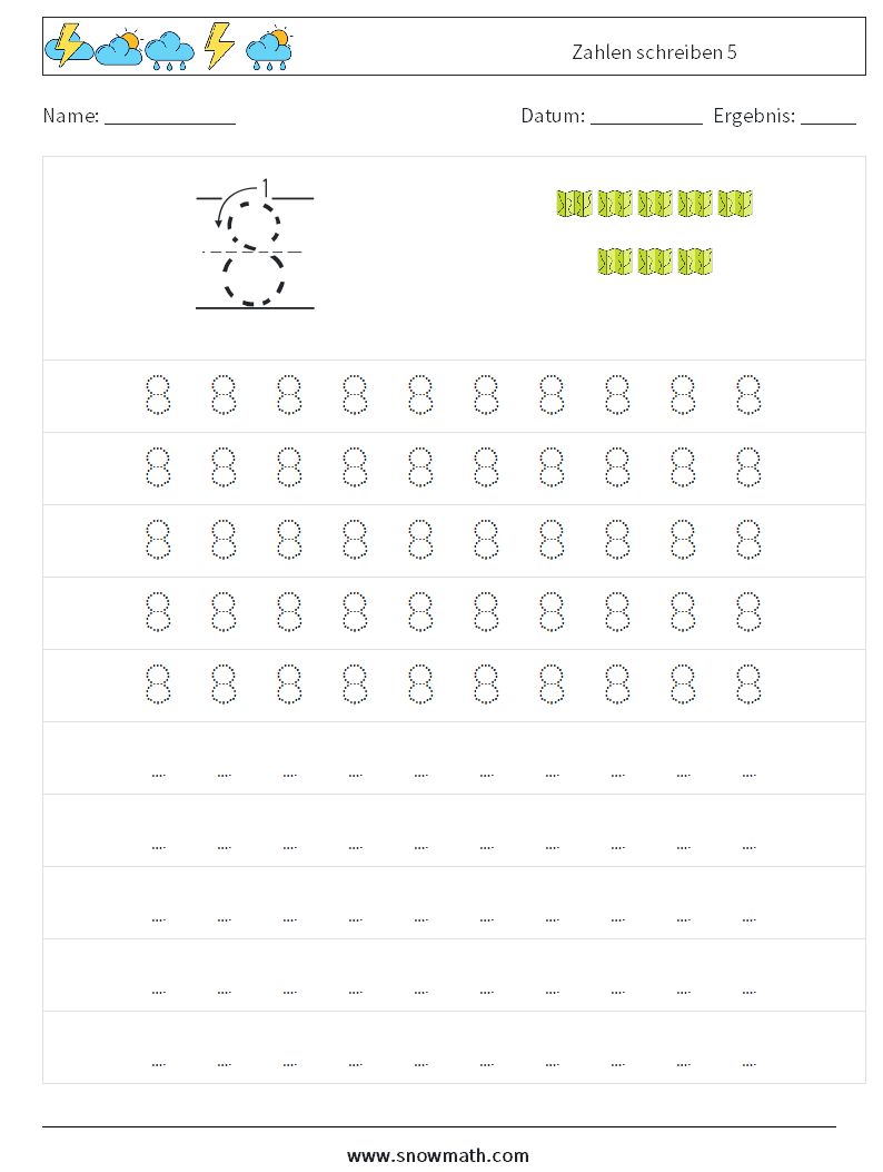 Zahlen schreiben 5 Mathe-Arbeitsblätter 3