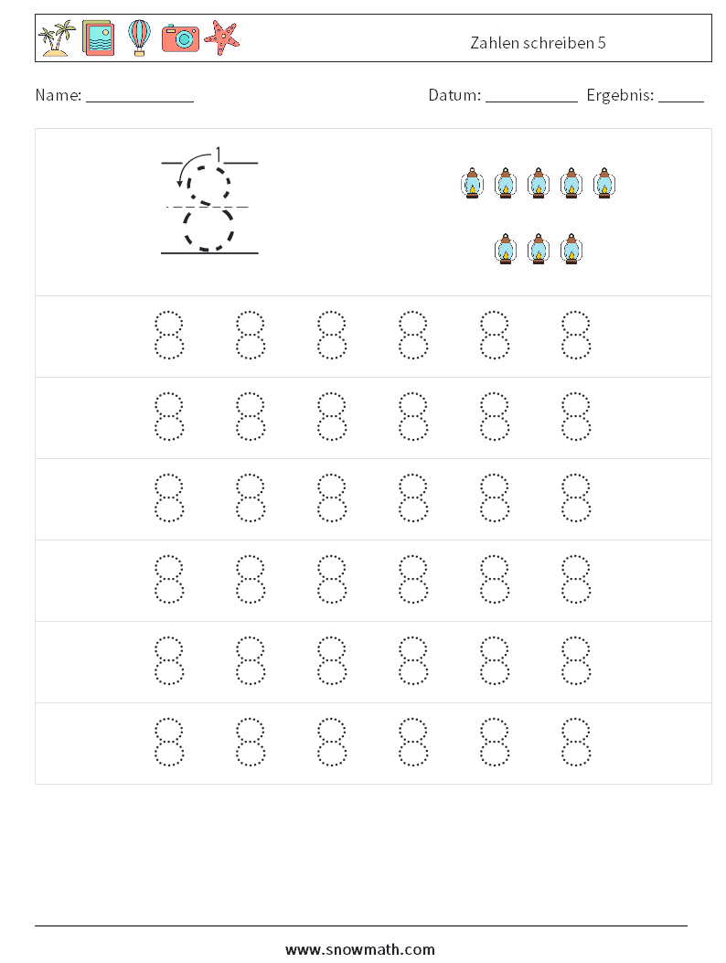 Zahlen schreiben 5 Mathe-Arbeitsblätter 5