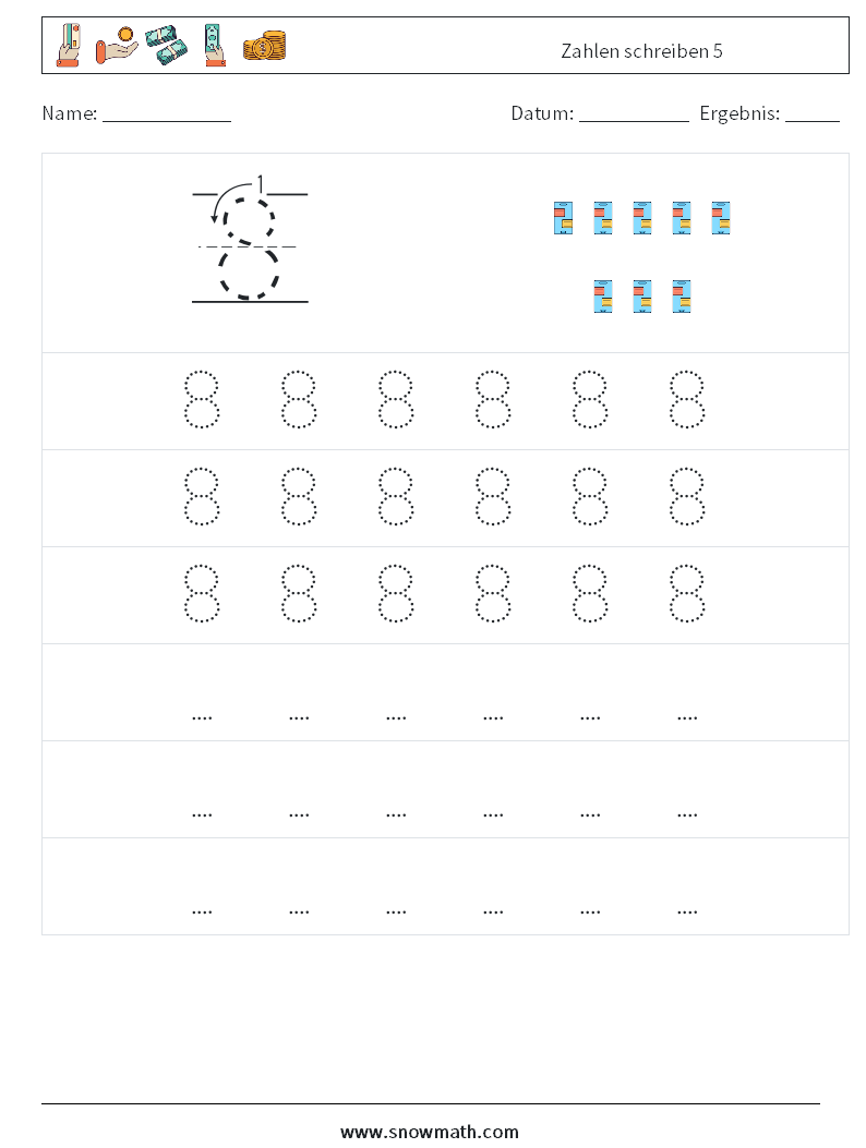 Zahlen schreiben 5 Mathe-Arbeitsblätter 7