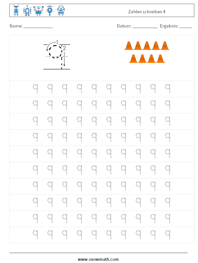 Zahlen schreiben 4 Mathe-Arbeitsblätter 1