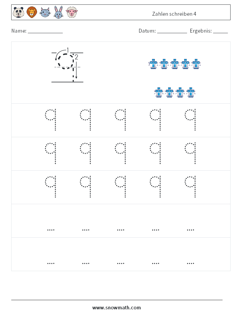 Zahlen schreiben 4 Mathe-Arbeitsblätter 11