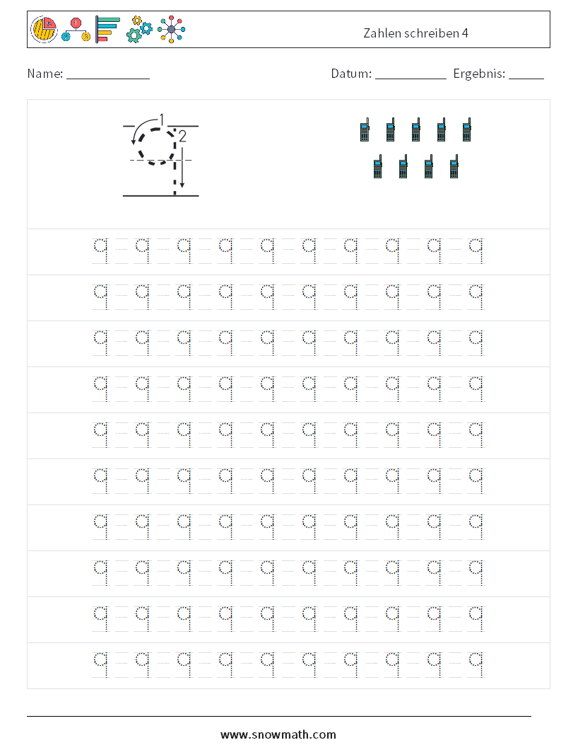 Zahlen schreiben 4 Mathe-Arbeitsblätter 13