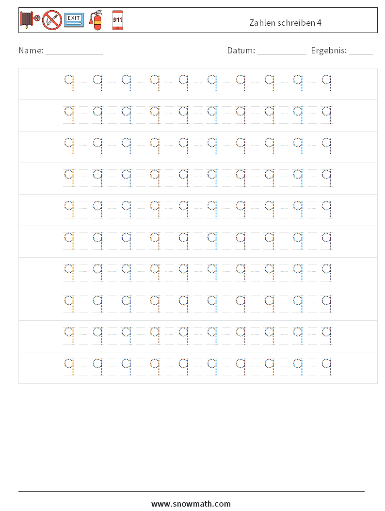 Zahlen schreiben 4 Mathe-Arbeitsblätter 14