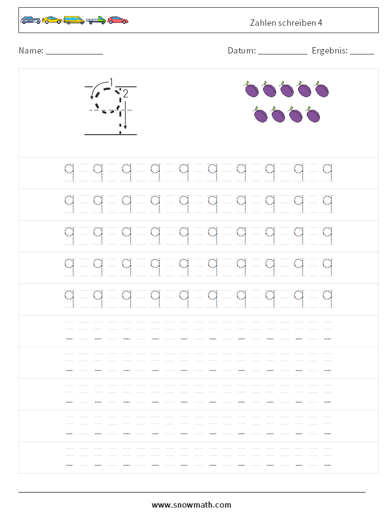 Zahlen schreiben 4 Mathe-Arbeitsblätter 15