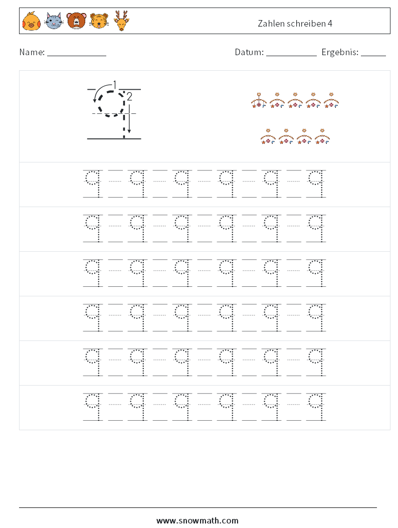 Zahlen schreiben 4 Mathe-Arbeitsblätter 17