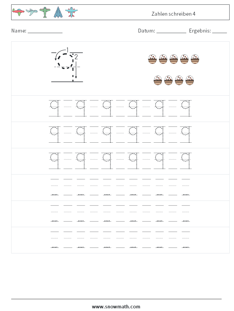 Zahlen schreiben 4 Mathe-Arbeitsblätter 19