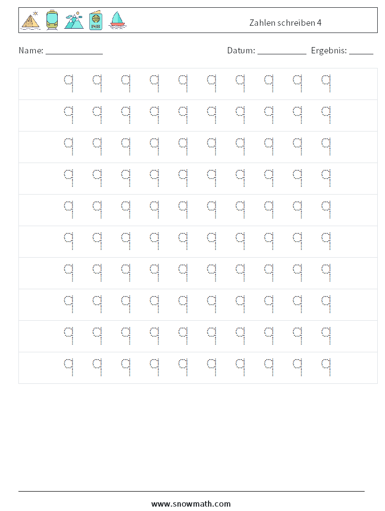 Zahlen schreiben 4 Mathe-Arbeitsblätter 2