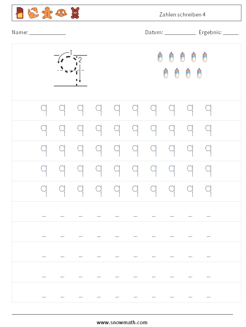 Zahlen schreiben 4 Mathe-Arbeitsblätter 3