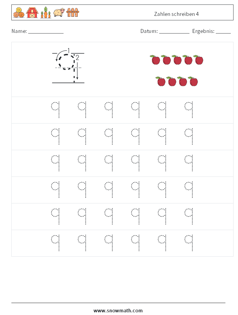 Zahlen schreiben 4 Mathe-Arbeitsblätter 5