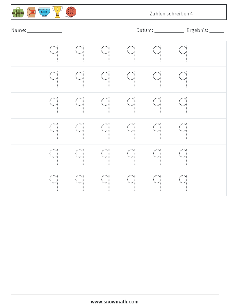 Zahlen schreiben 4 Mathe-Arbeitsblätter 6