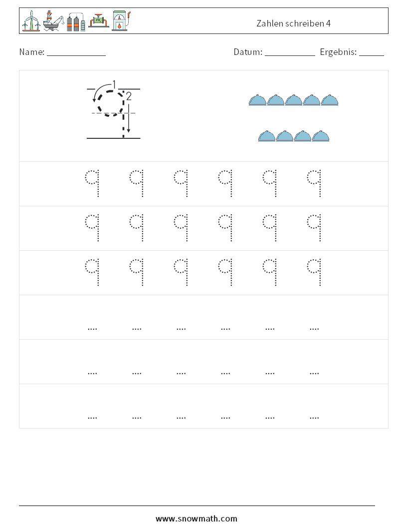 Zahlen schreiben 4 Mathe-Arbeitsblätter 7