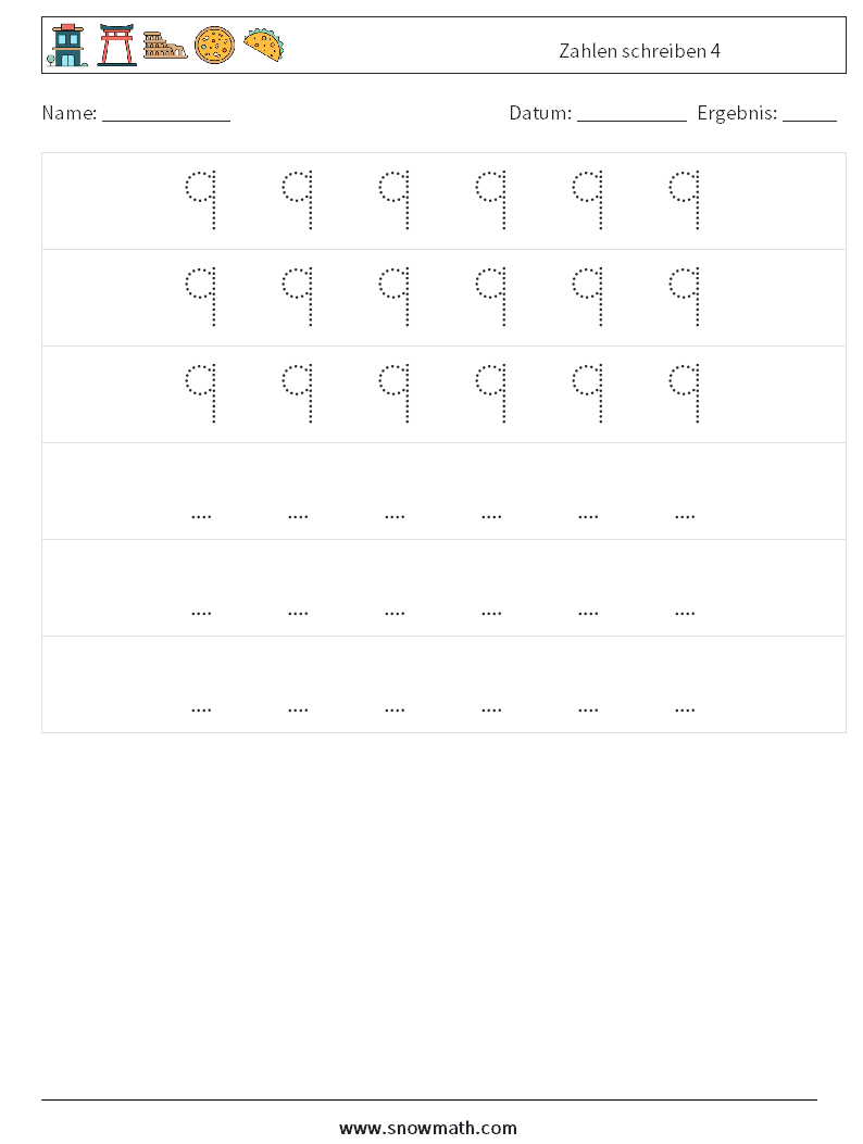 Zahlen schreiben 4 Mathe-Arbeitsblätter 8