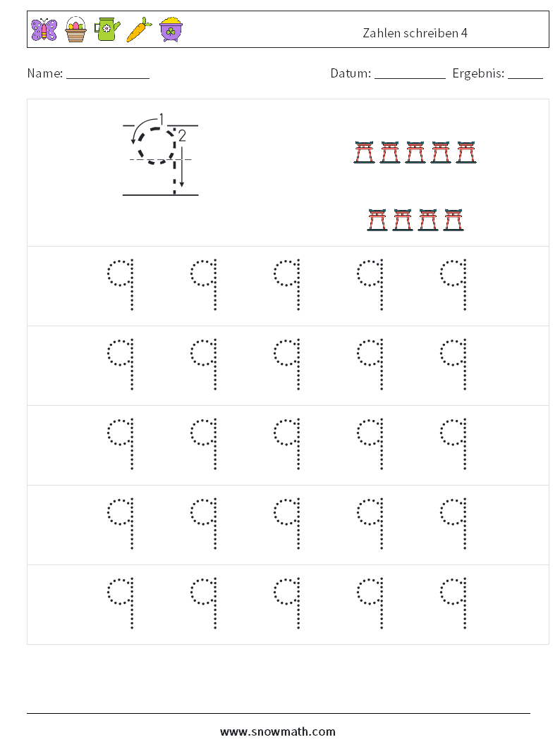 Zahlen schreiben 4 Mathe-Arbeitsblätter 9