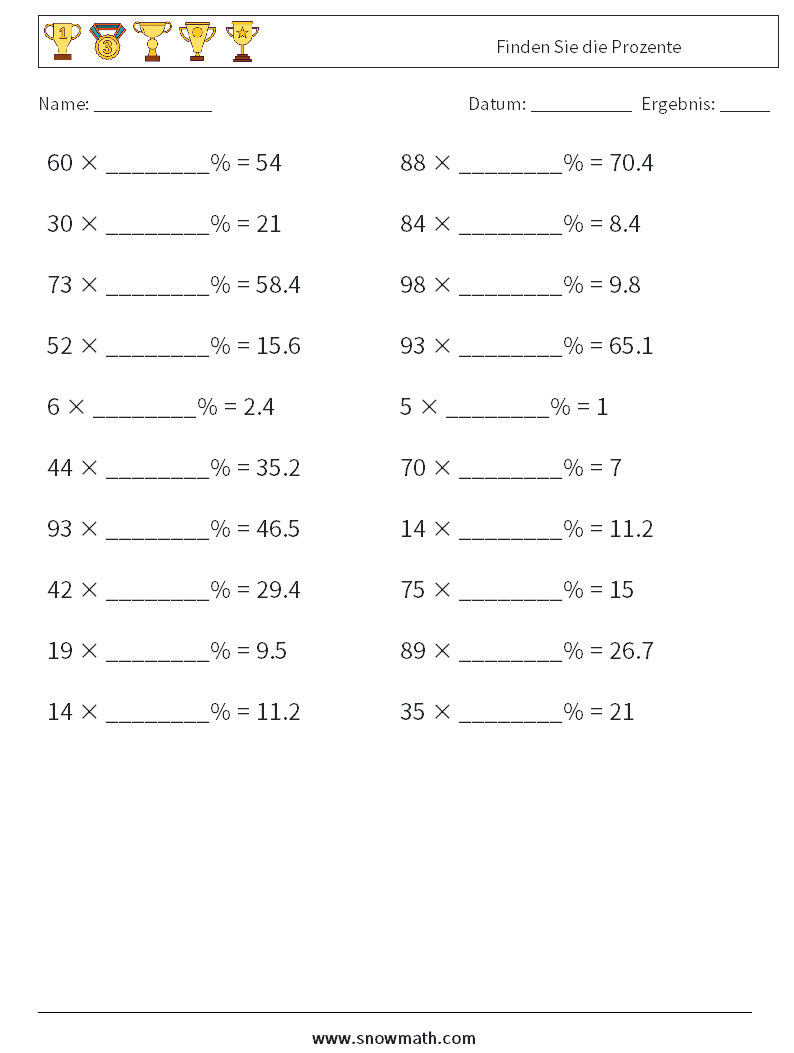 Finden Sie die Prozente Mathe-Arbeitsblätter 1