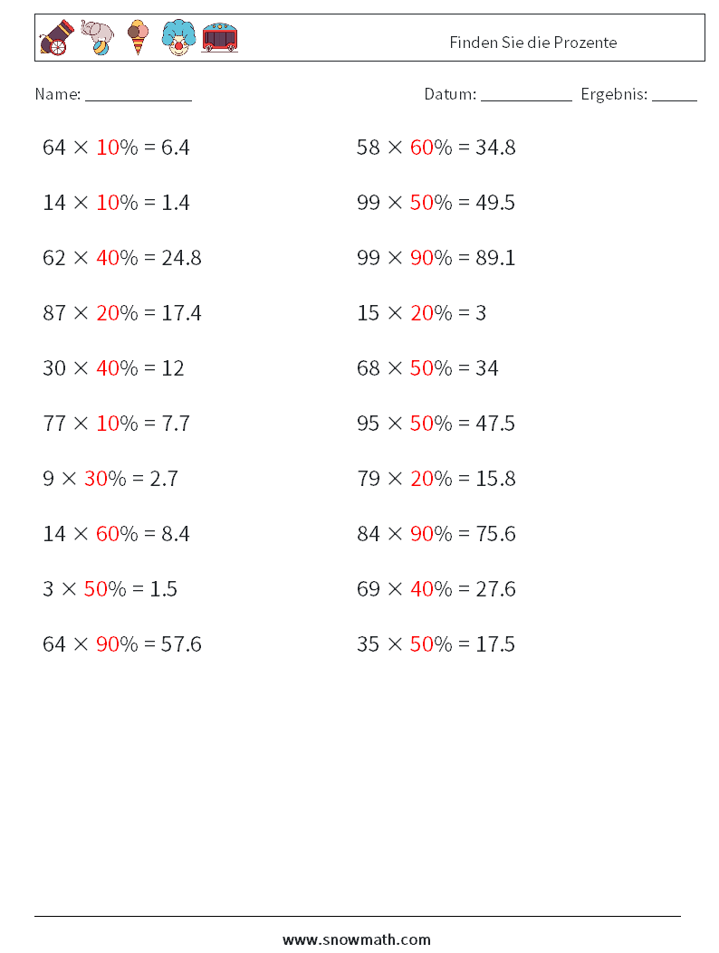 Finden Sie die Prozente Mathe-Arbeitsblätter 4 Frage, Antwort