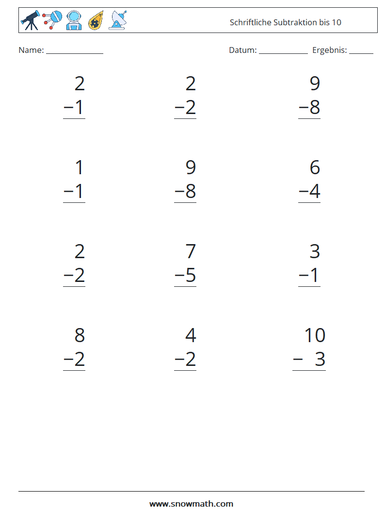 (12) Schriftliche Subtraktion bis 10