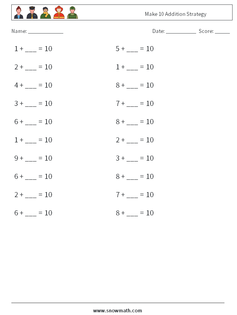 Make 10 Addition Strategy Math Worksheets 2