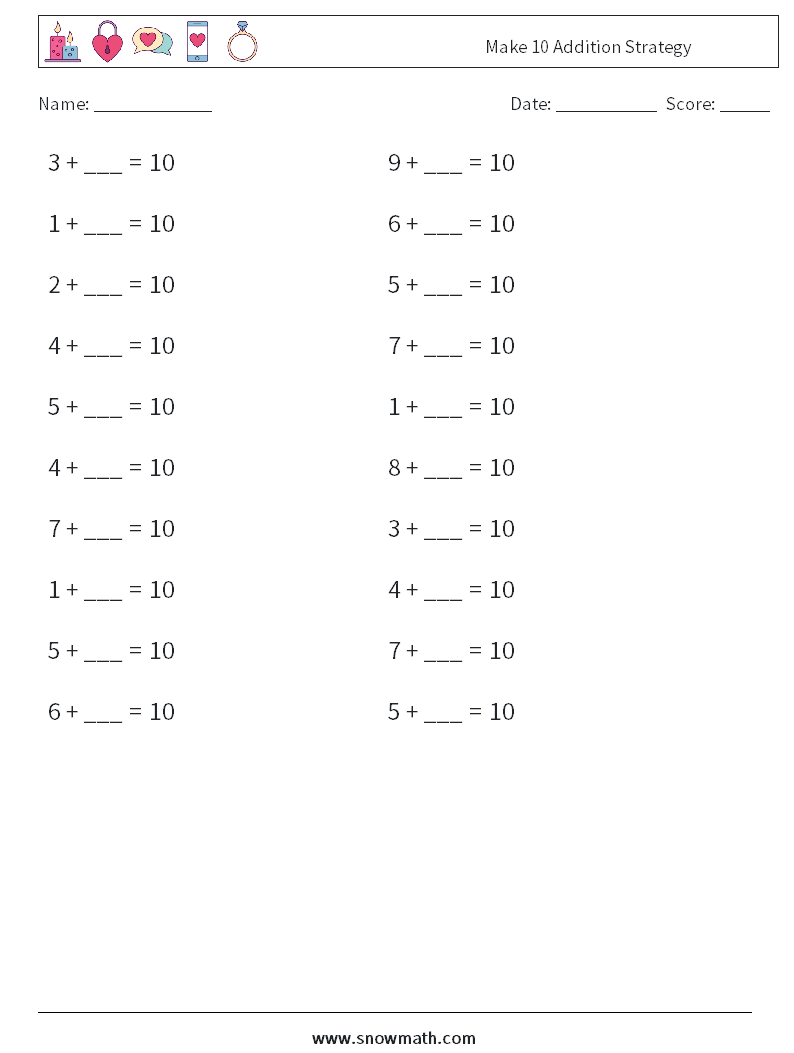 Make 10 Addition Strategy Math Worksheets 4