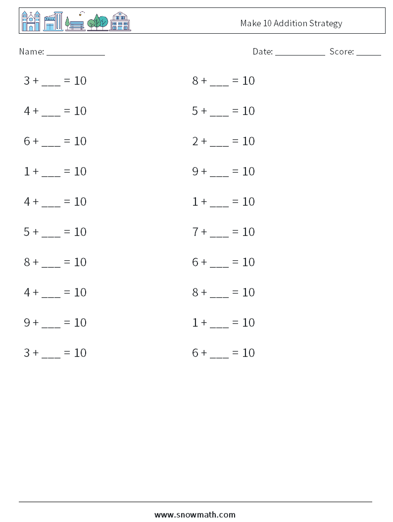 Make 10 Addition Strategy Math Worksheets 5