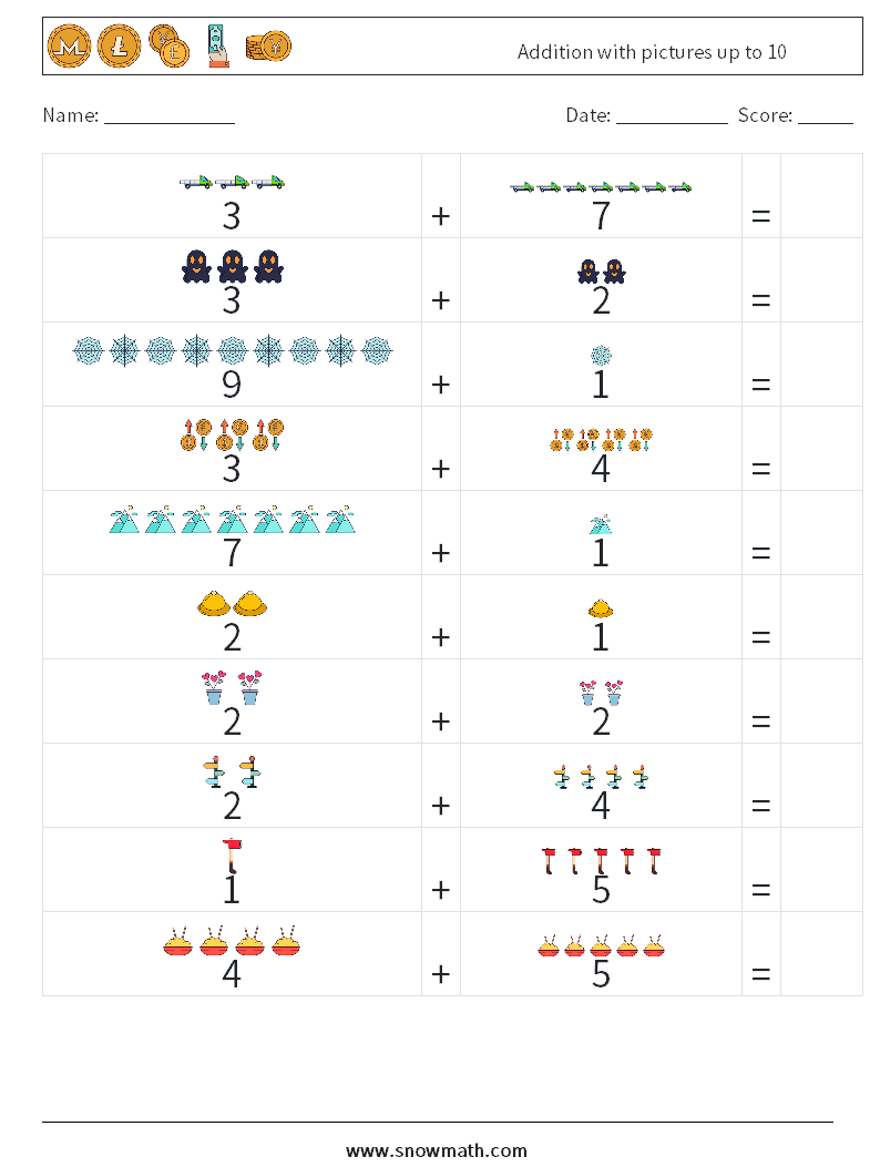 Addition with pictures up to 10 Math Worksheets 15