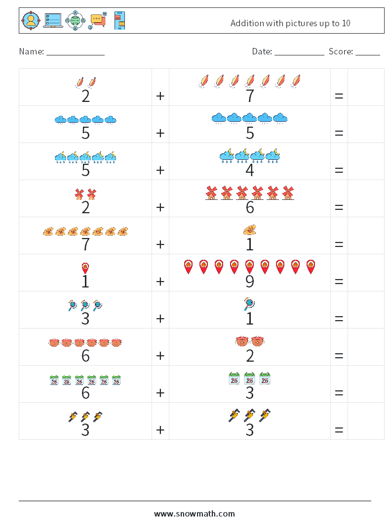 Addition with pictures up to 10 Math Worksheets 4