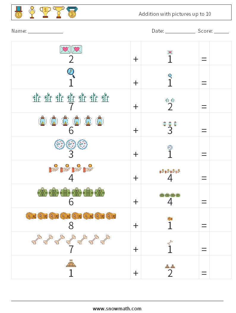 Addition with pictures up to 10 Math Worksheets 5