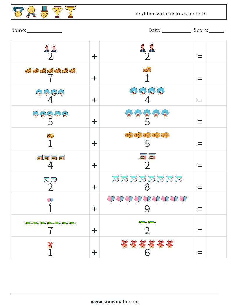 Addition with pictures up to 10 Math Worksheets 8