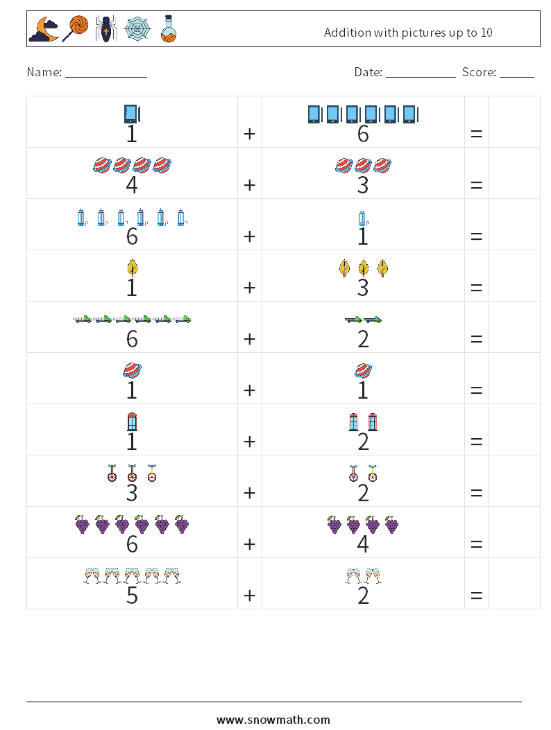 Addition with pictures up to 10 Math Worksheets 9