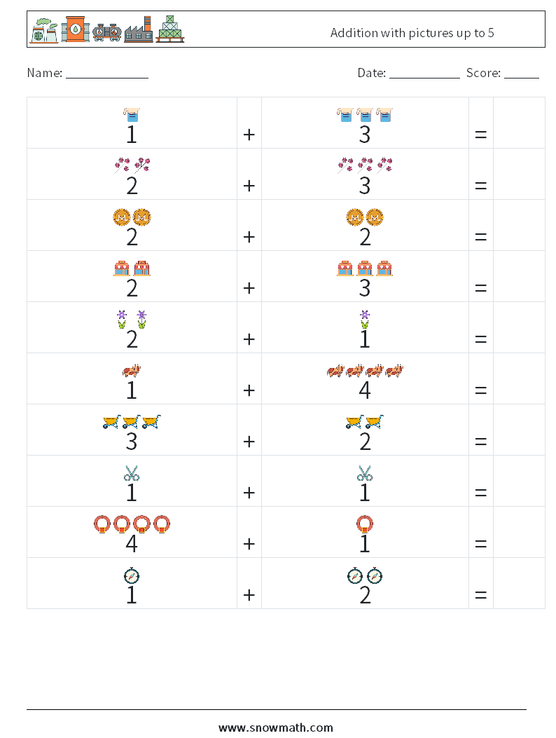 Addition with pictures up to 5 Math Worksheets 11