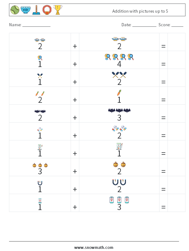 Addition with pictures up to 5 Math Worksheets 16