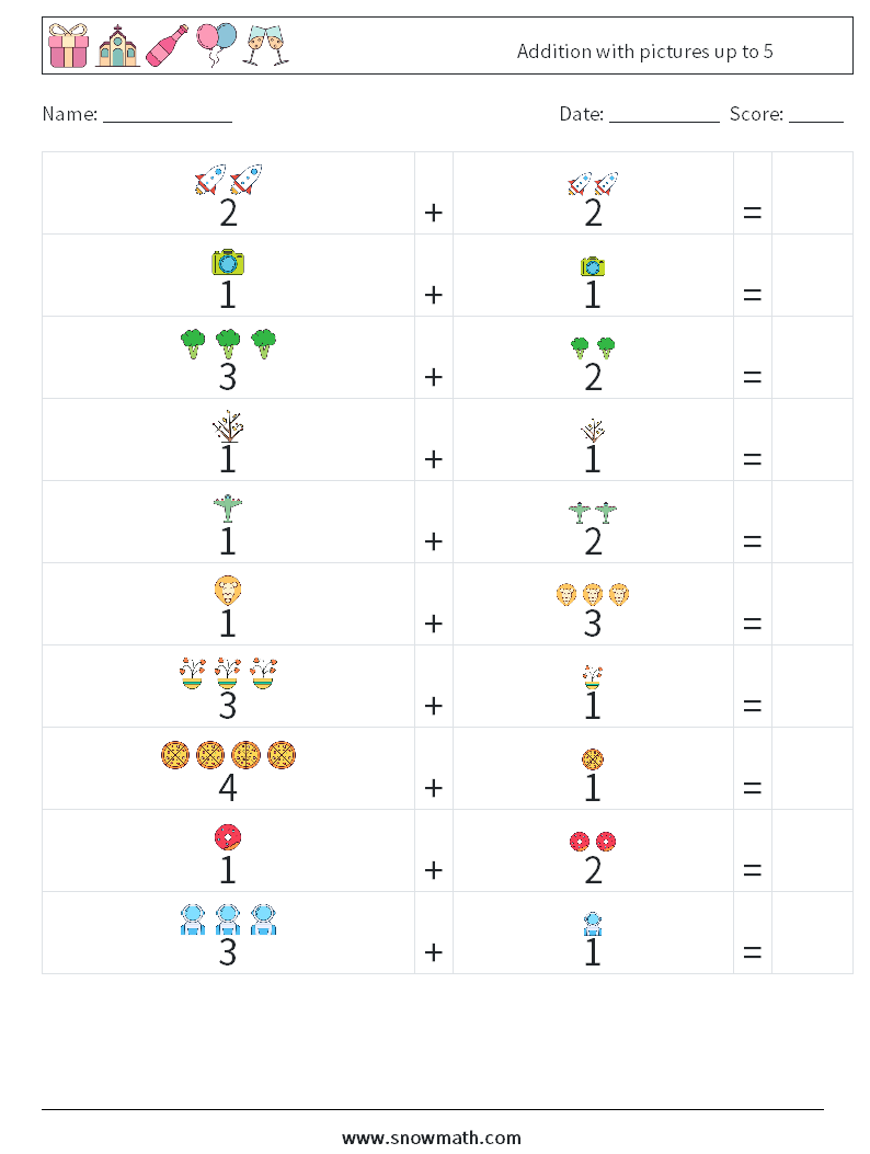 Addition with pictures up to 5 Math Worksheets 17