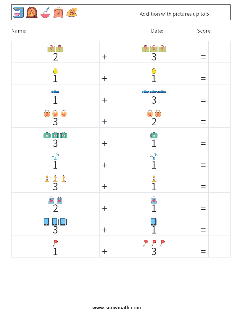 Addition with pictures up to 5 Math Worksheets 3