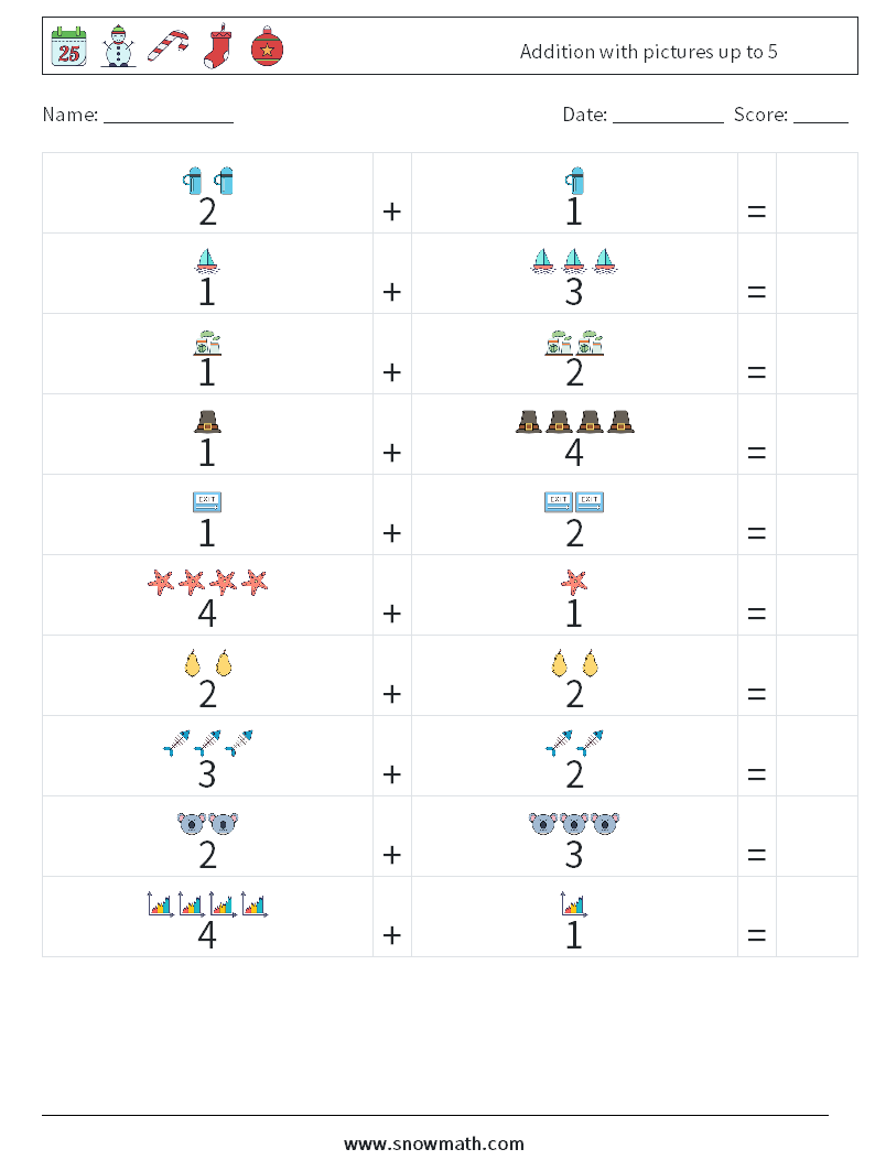 Addition with pictures up to 5 Math Worksheets 4