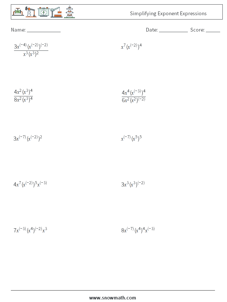  Simplifying Exponent Expressions Math Worksheets 2