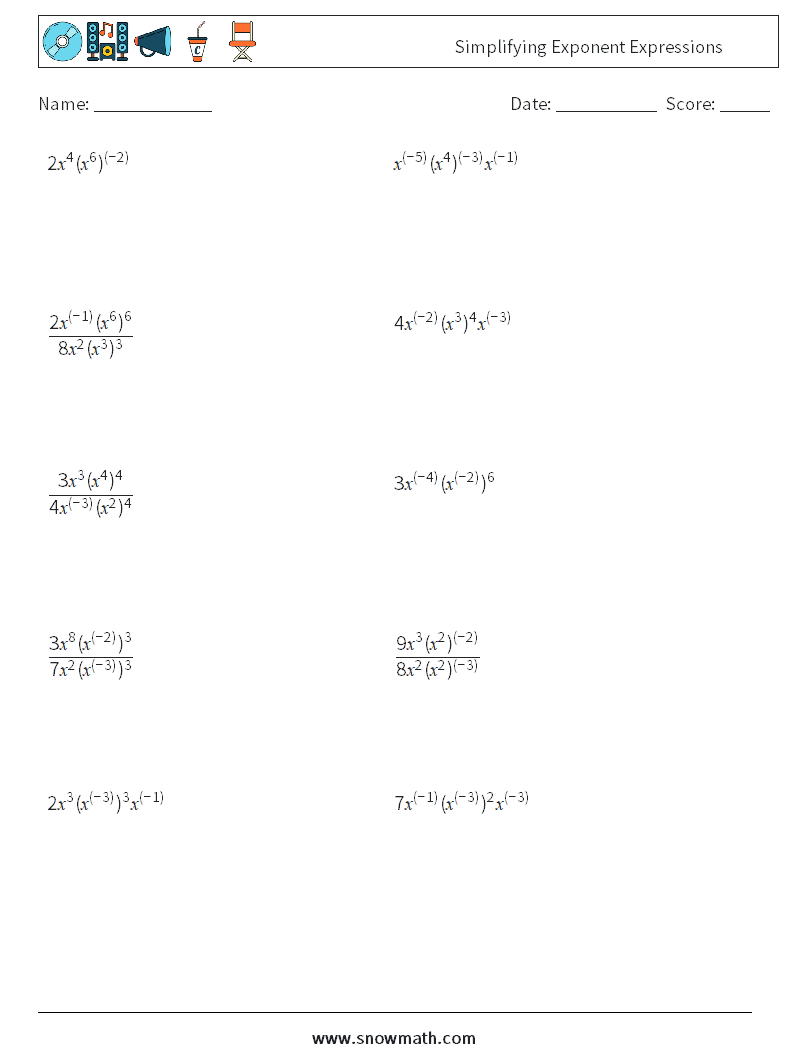  Simplifying Exponent Expressions Math Worksheets 4